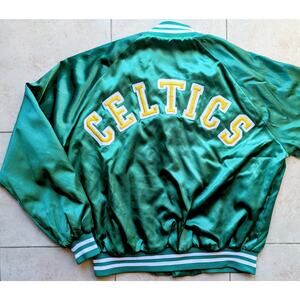 Boston Celtics 80s CHALK LINE satin bomber jacket XL green NBA vintage St Pats